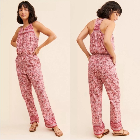 Faherty Pants - NWOT FAHERTY Adella Floral Pink 100% Organic Cotton Jumpsuit Size XS